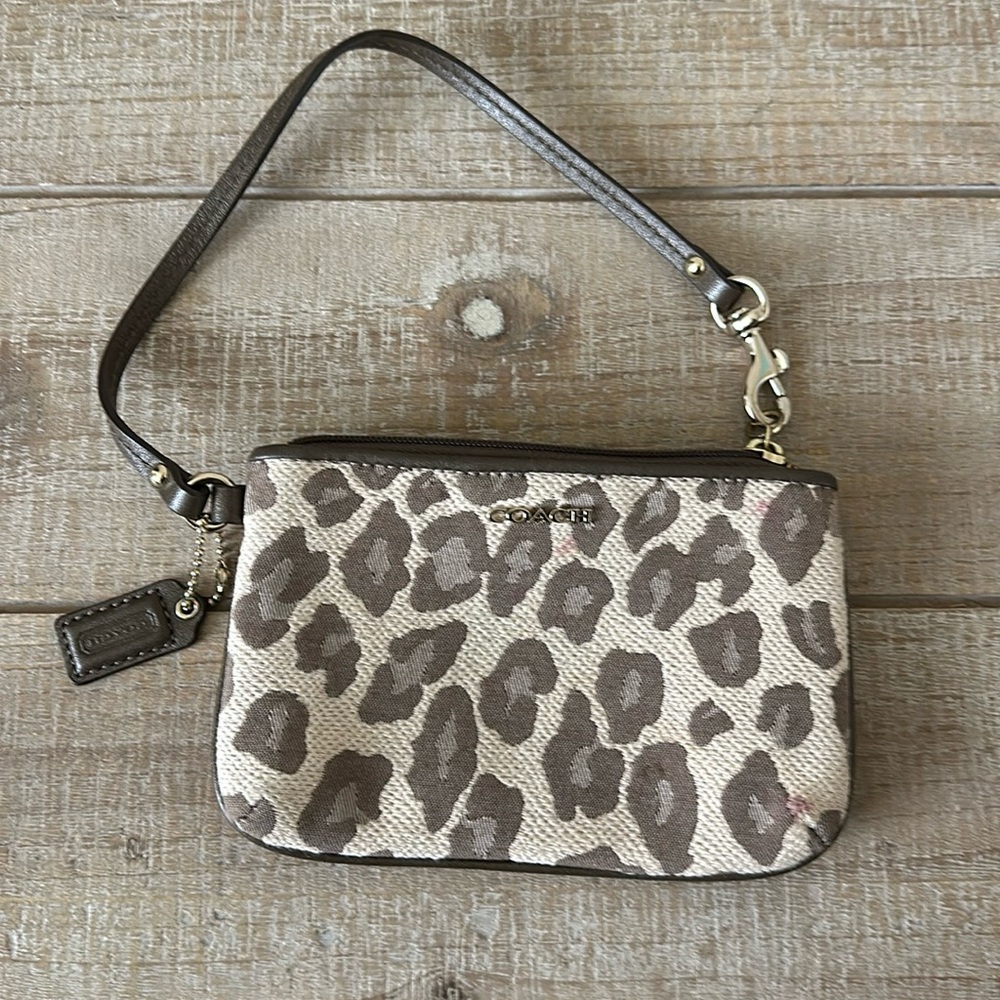 Coach leopard print cloth wristlet